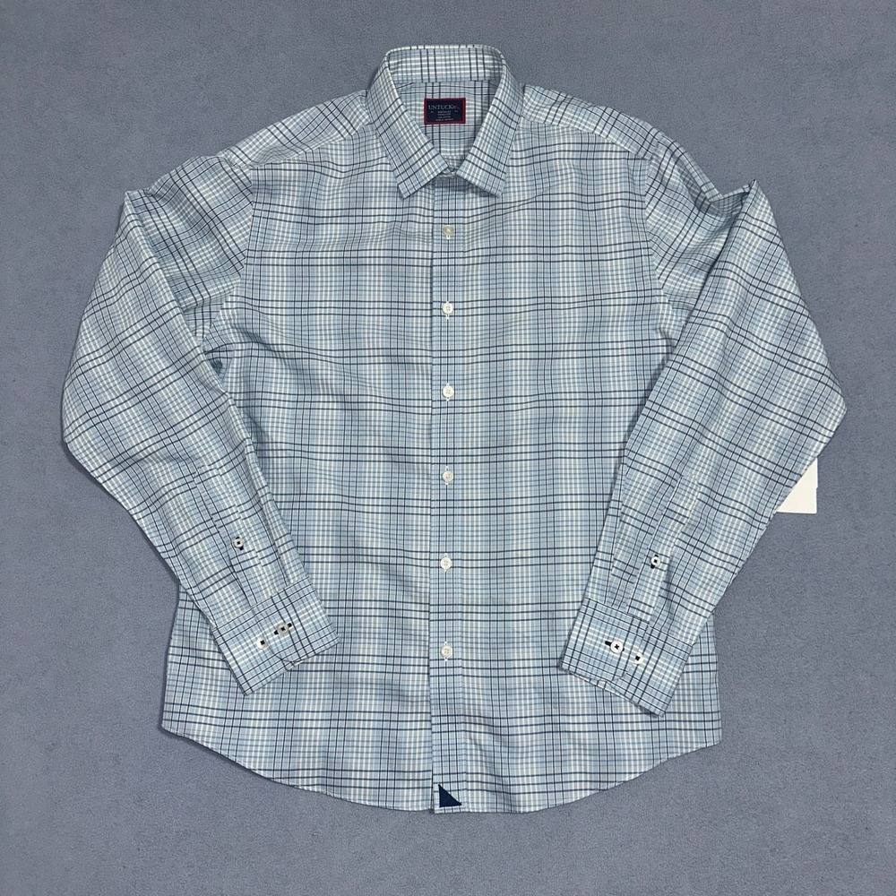 UNTUCKit Plaid Wrinkle Free Long Sleeve Button Down Shirt Blue Mens Size Medium